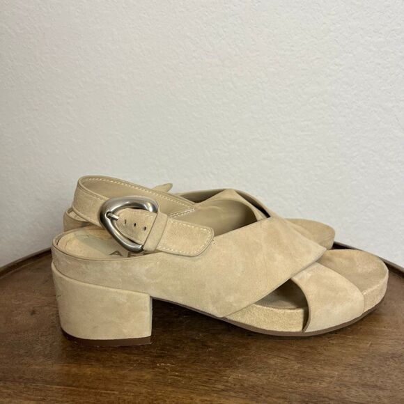Aerosoles Crisscross Molded Footbed Block Heel Sandal Leather Suede Women’s 9 - Picture 3 of 10